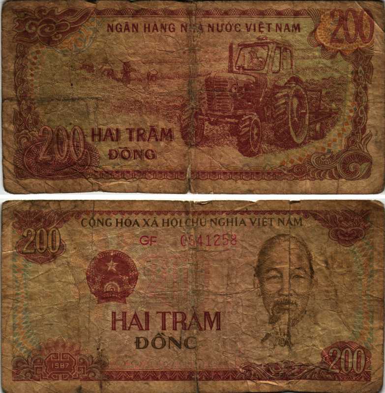 ВЬЕТНАМ 200 ДОНГОВ 1987 ХО ШИ МИН, БОЛЬШАЯ СЕРИЯ Pick 100b бумага 7219-41-3-2