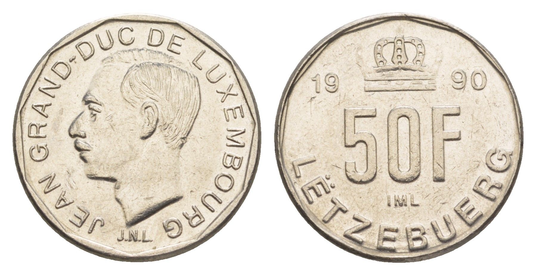 Люксембург 50 франков 1990 Герцог Жан (1964-1999) KM 66 никель UNC 4641-1125