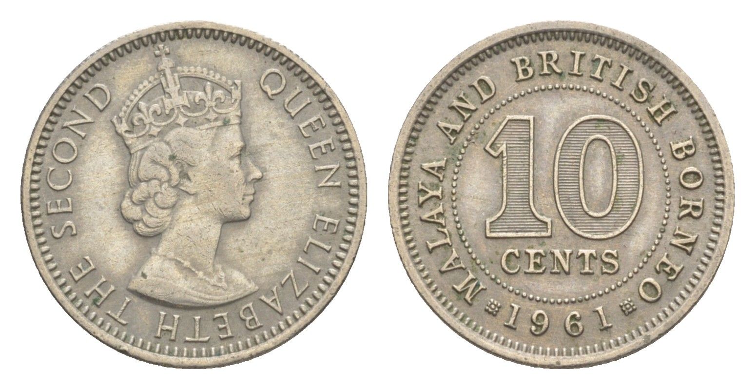 Малайя и Британское Борнео 10 центов 1961 KM 2 медно-никель 4636-164