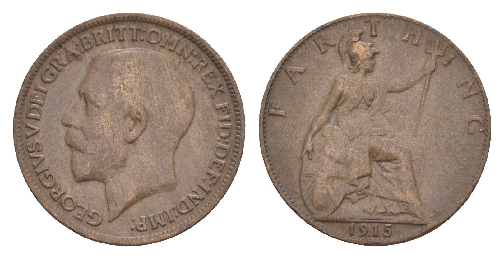 Великобритания 1 фартинг 1915 Георг V (1910-1936) KM 808.1, Spink 4059 бронза 4658-941