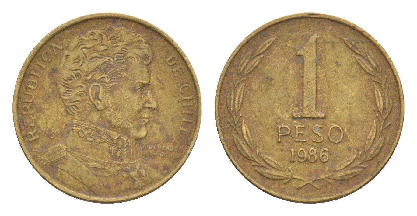 Чили 1 песо 1986 KM 216 алюминиевая бронза 4649-823