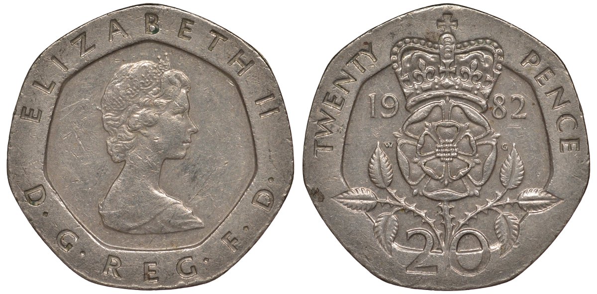 Великобритания 20 пенсов 1982 Елизавета II (1952-2022) KM 931, Spink 4230 (G1) медно-никель 4128-732