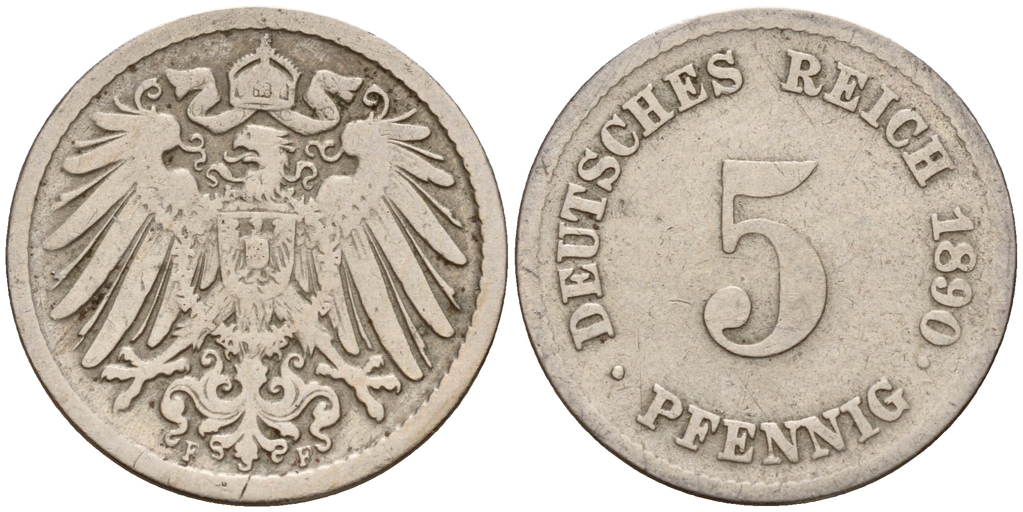 Германия 5 пфеннигов 1890 F J.12  KM 11 медно-никель    4598-1014