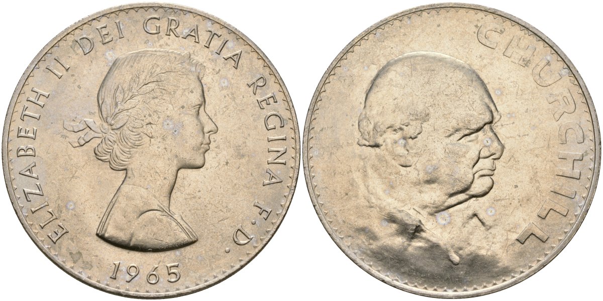 Великобритания 1 крона (5 шиллингов) 1965 Уинстон Черчилль, Елизавета II (1952-2022) KM 910, Spink 4144 медно-никель UNC 73-733