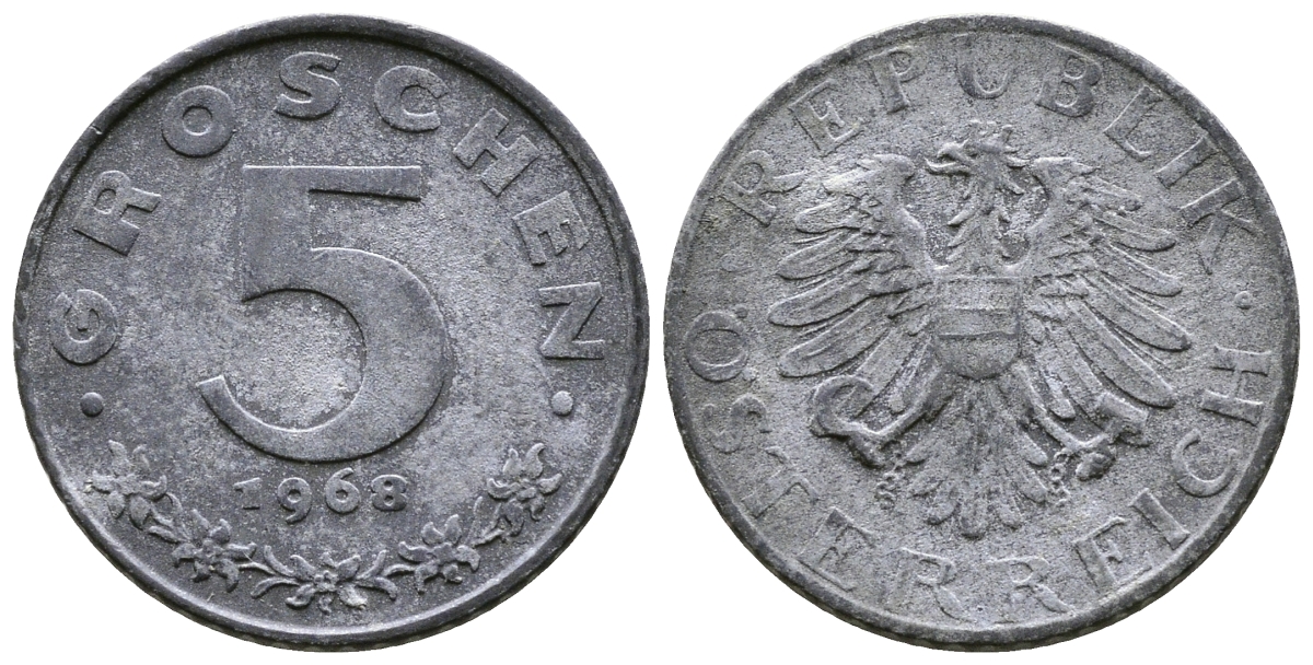 АВСТРИЯ 5 ГРОШЕЙ 1968 KM 2875 цинк 57-1117