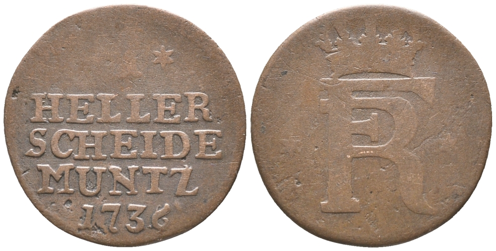 Гессен-Кассель 1 геллер 1736 KM 401 медь 100-956
