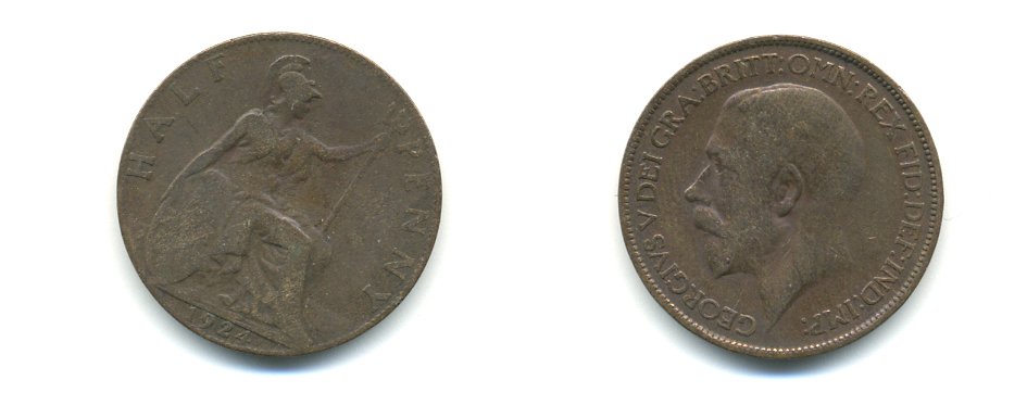 Великобритания 1/2 пенни 1924 Георг V (1910-1936) KM 809, Spink 4056 бронза 59-922