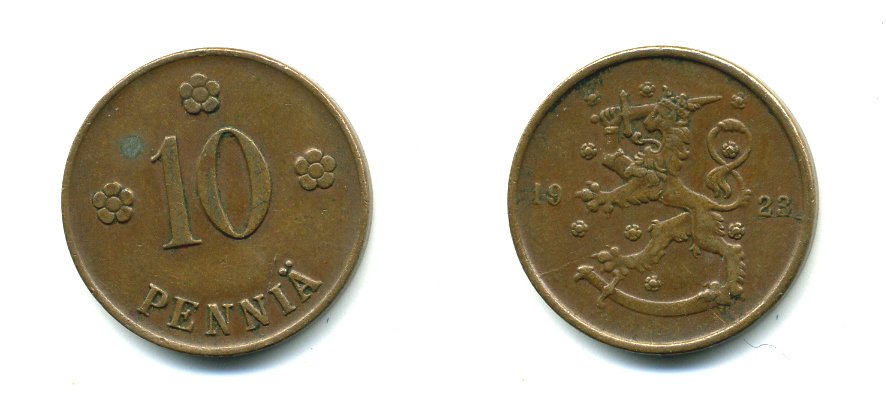 Финляндия 10 пенни 1923 республика (1918-1962) KM 24 медь 46-827