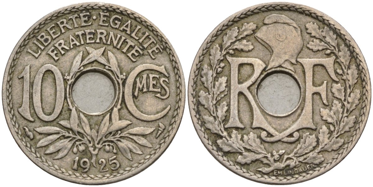 Франция 10 сантимов 1925 KM 866a, Le Franc 138.3 медно-никель 4143-942