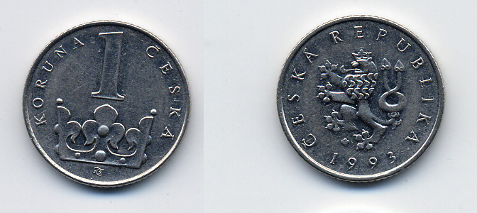 ЧЕХИЯ 1 КРОНА 1993 KM 7 сталь плакированная никелем 46-1014