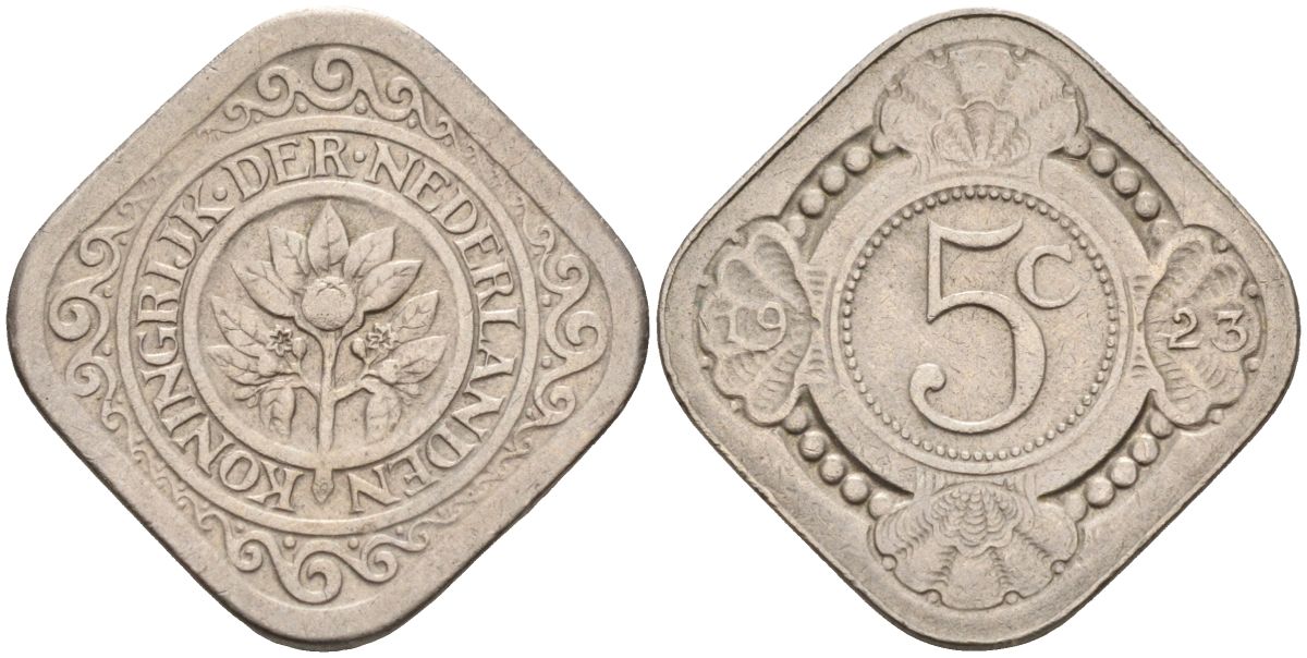 Нидерланды 5 центов 1923 Вильгельмина (1890-1948) KM 153 медно-никель 4592-837