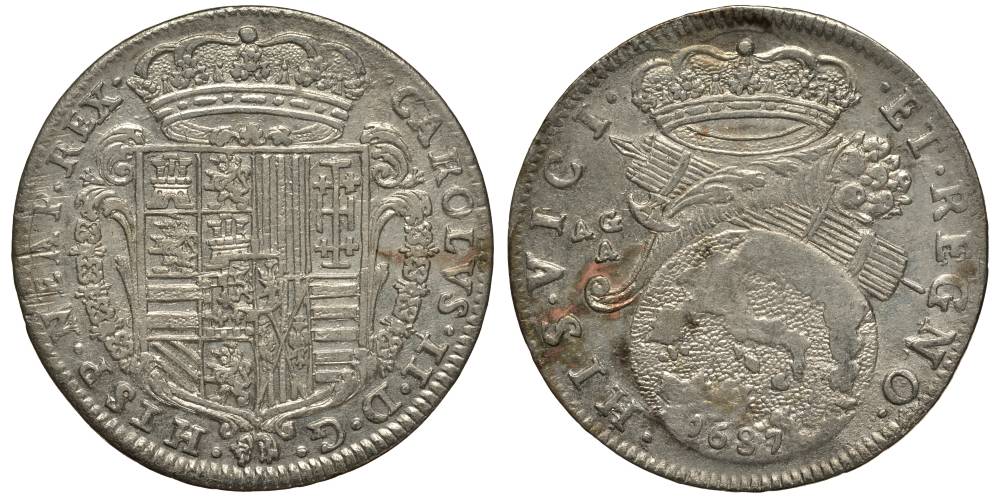 Неаполь и Сицилия тари (2 карлини) 1687 Карл II Испанский серебро 00-822-22