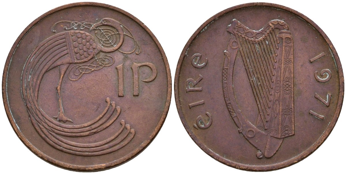Ирландия 1 пенни 1971 мифологическая птица лира KM 20 бронза 4141-225