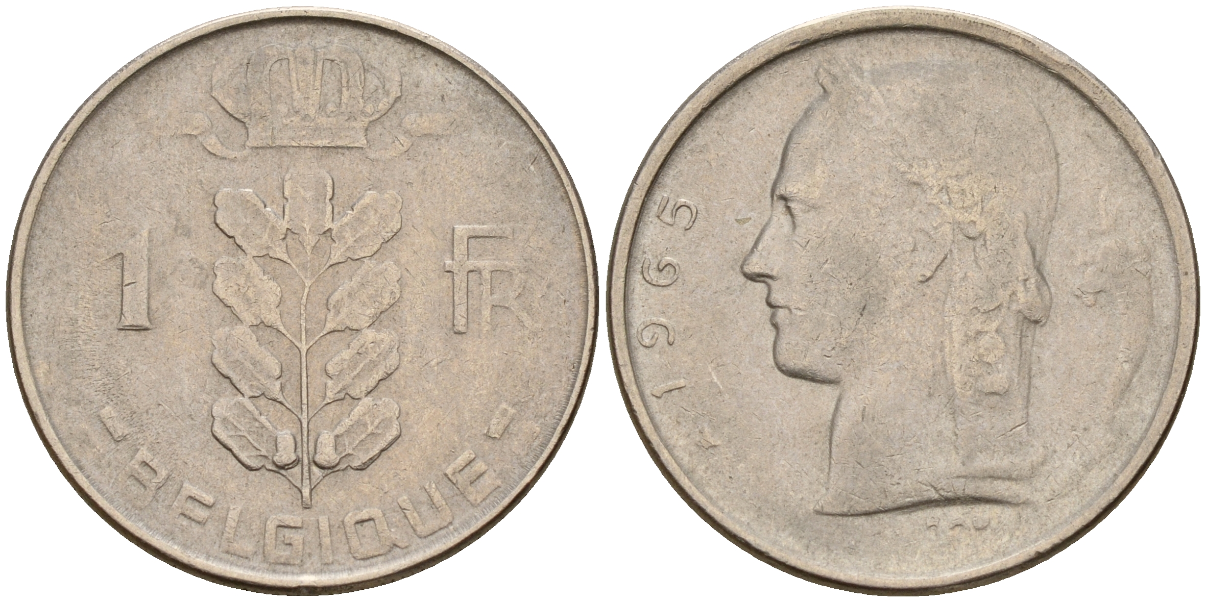 Бельгия 1 франк 1965 Belgique KM 142.1 медно-никель    4161-1242