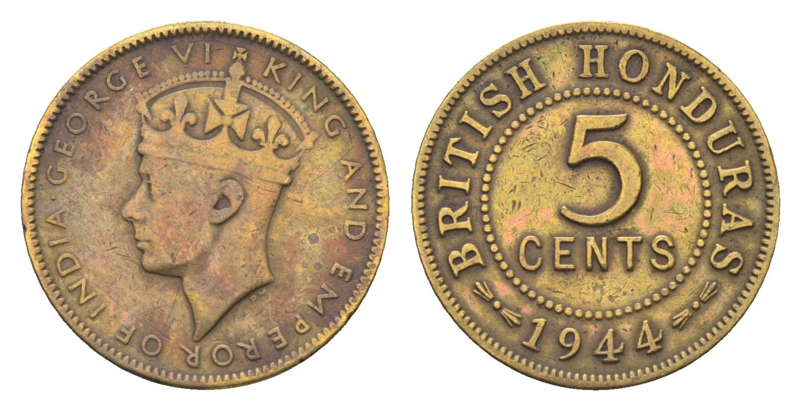 Британский Гондурас 5 центов 1944 KM 22a никель латунь 4127-1432
