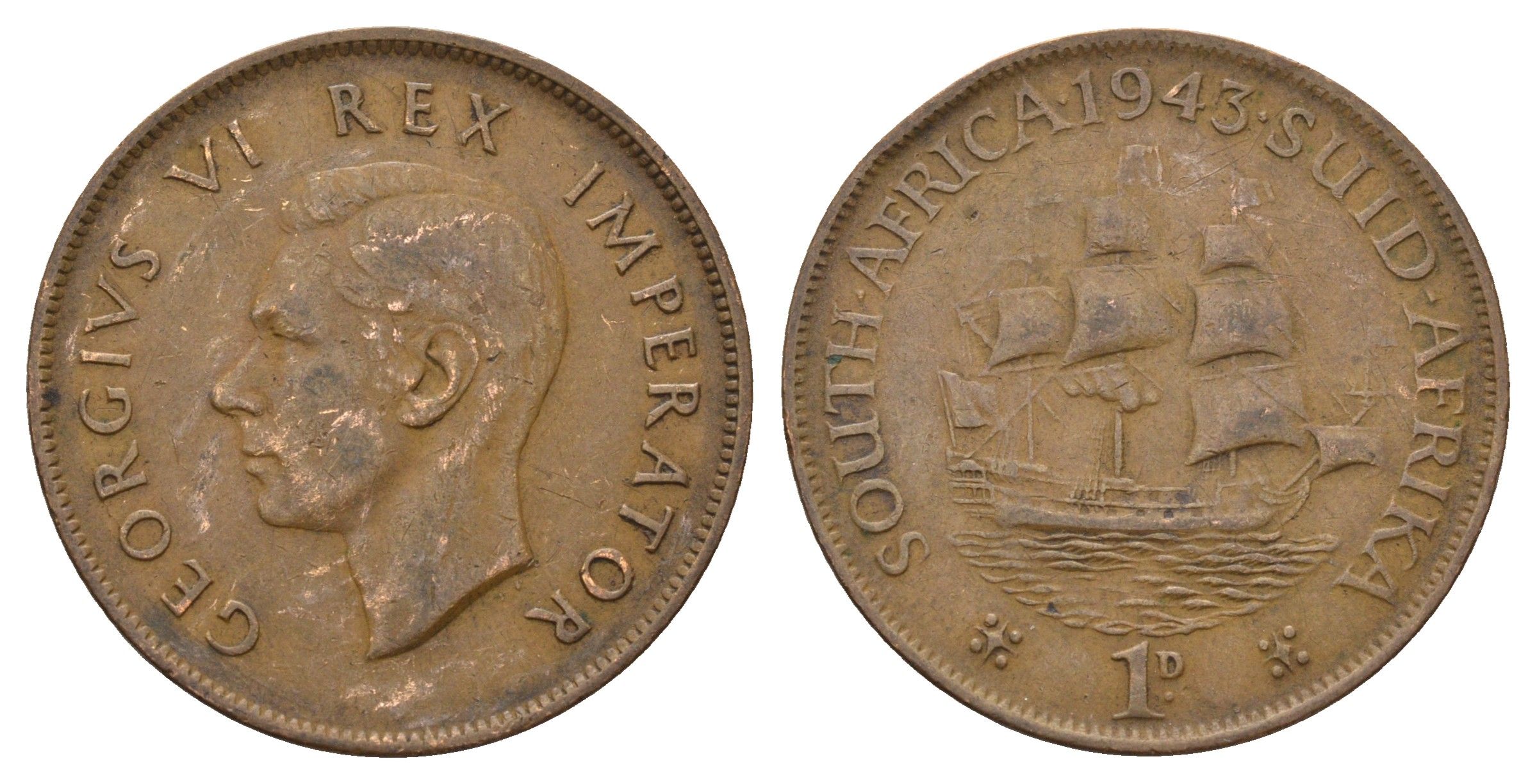ЮАР 1 пенни 1943 Георг VI (1936-1952) KM 25 бронза 4123-823