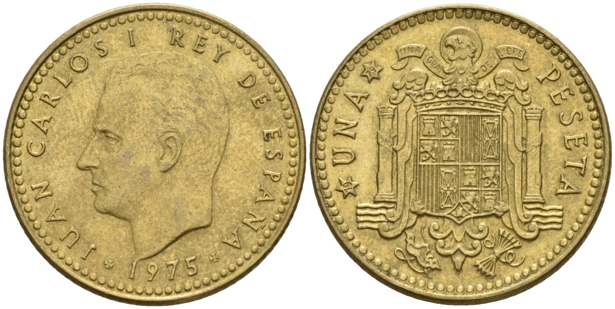 Испания 1 песета 1975 (79) Хуан Карлос I (1975-2014) KM 806 алюминиевая бронза 4155-435