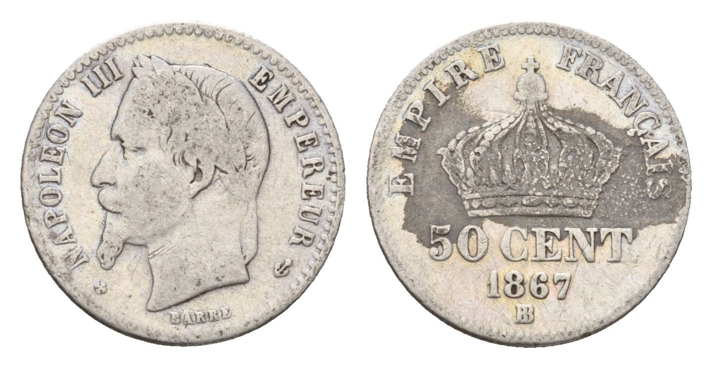 Франция 50 сантимов 1867 Наполеон III (1852-1870) KM 814.2 серебро 4169-1134