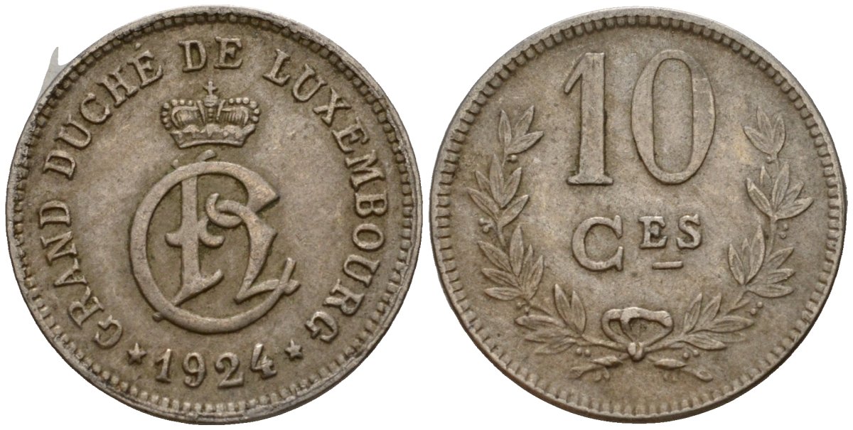 Люксембург 10 сантимов 1924 Шарлотта (1918-1964) KM 34 медно-никель 4584-117