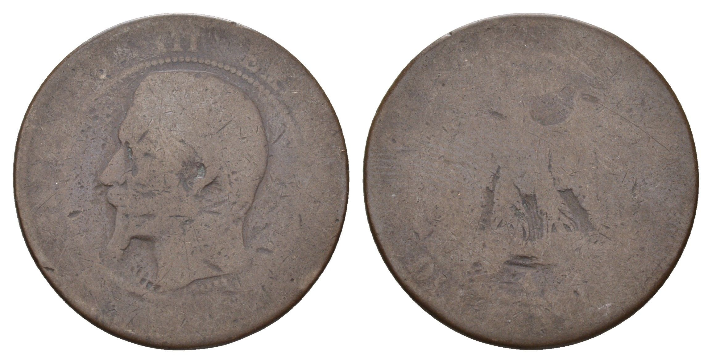 Франция 10 сантимов 1852-1857 Наполеон III (1852-1870 KM 771 бронза 36-1224