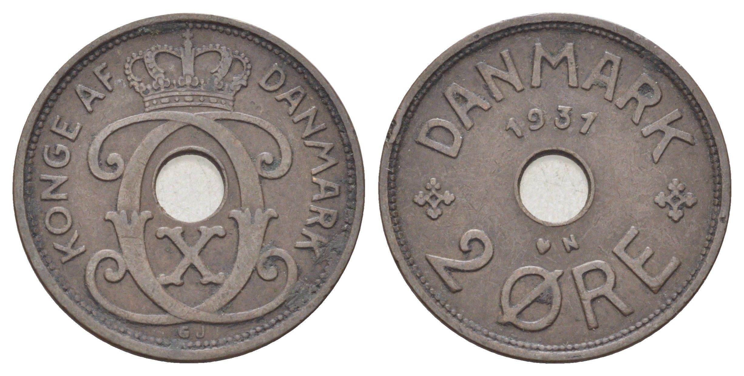 Дания 2 эре 1931 N, Кристиан X (1912-1947) KM 827 бронза 4701-813