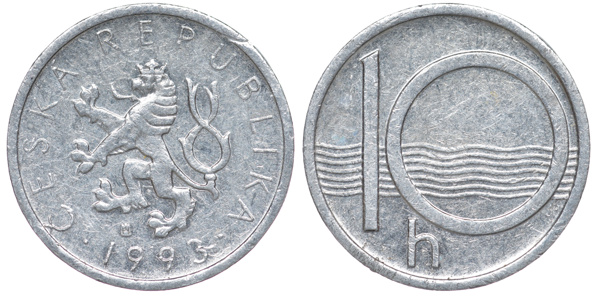 ЧЕХИЯ 10 ГЕЛЛЕРОВ 1993 KM 6 алюминий 45-444