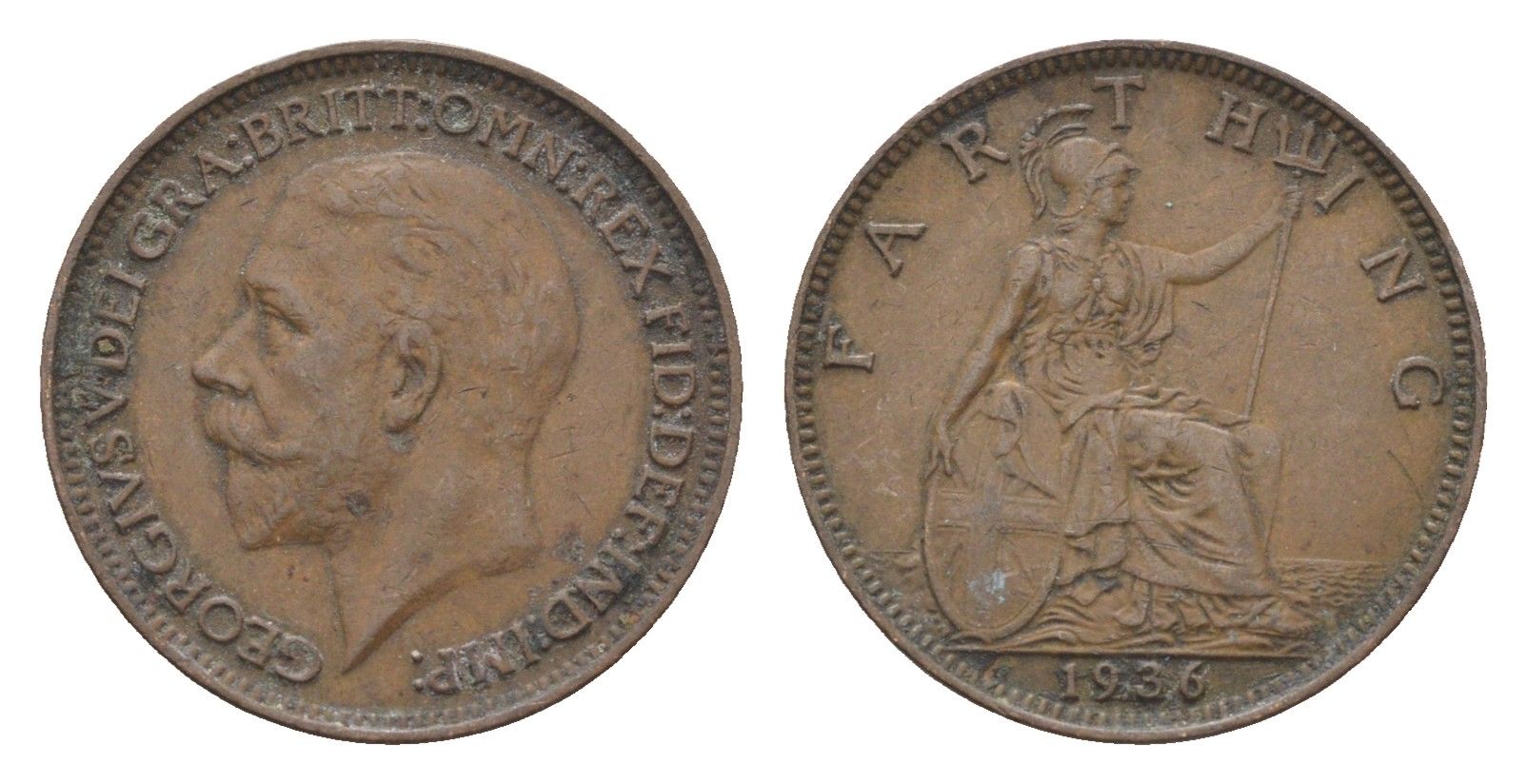 Великобритания 1 фартинг 1936 Георг V (1910-1936) KM 825, Spink 4061 бронза 4664-321