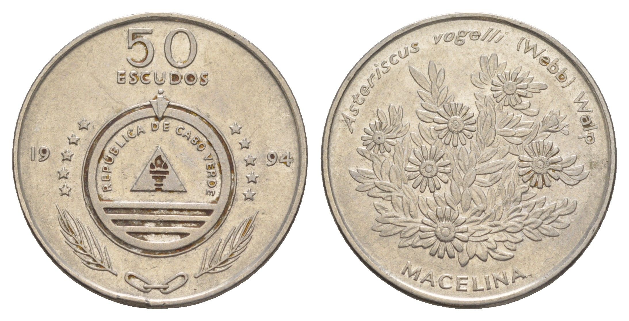 Кабо-Верде 50 эскудо 1994 Растения - Asteriscus vogelli KM 44 сталь плакированная никелем 4641-1235