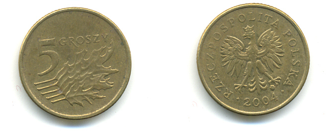 Польша 5 грошей 2004 MW KM 278, Parchimowicz 703k латунь 176-747