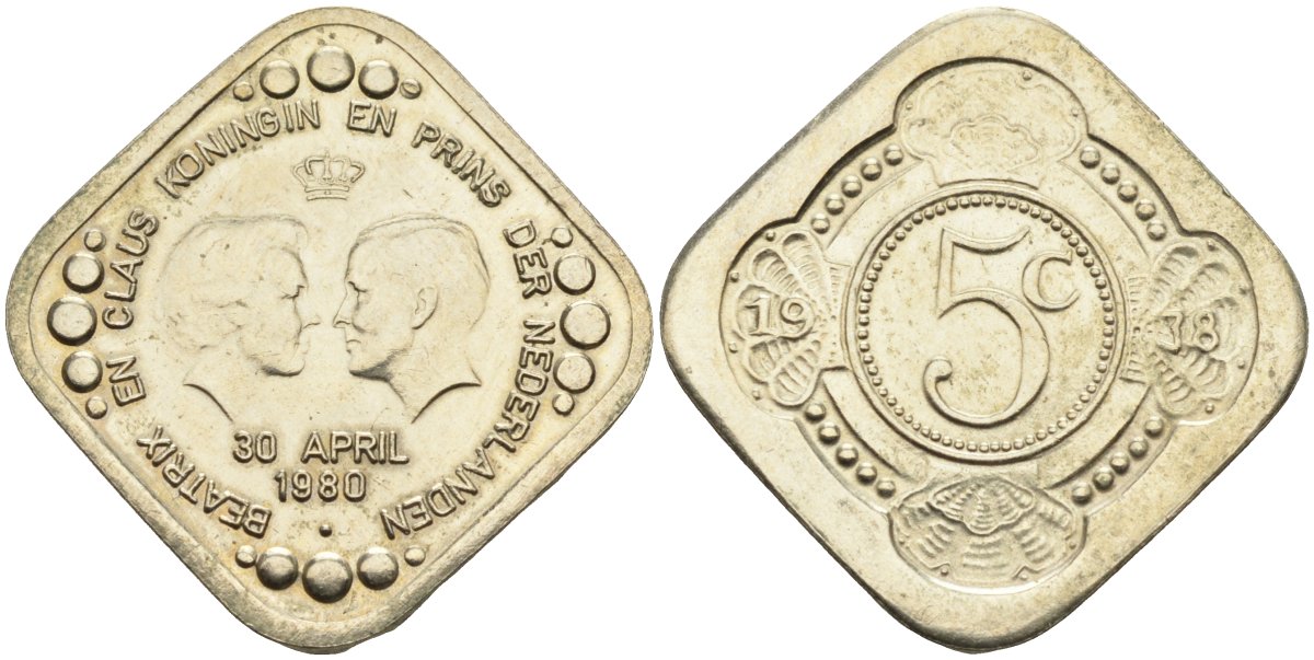 Нидерланды жетон 1980 коронация королевы Беатрикс, 30 апреля 1980, Беатрикс и принц Клаус медно-никель UNC 4586-725