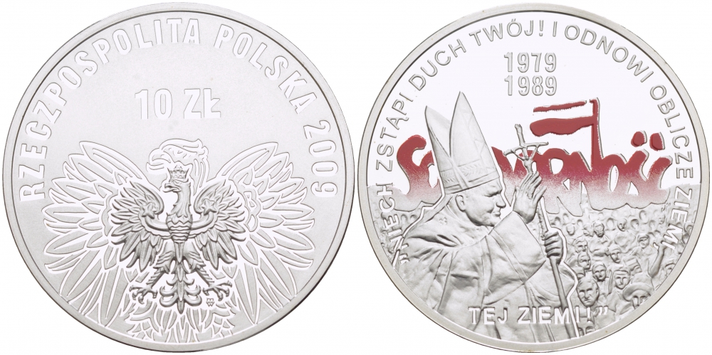 Польша 10 злотых 2009 Всеобщие выборы 1989 года, Иоанн Павел II, цветная эмаль, профсоюз Солидарность KM 681 серебро PROOF 1087-4-54