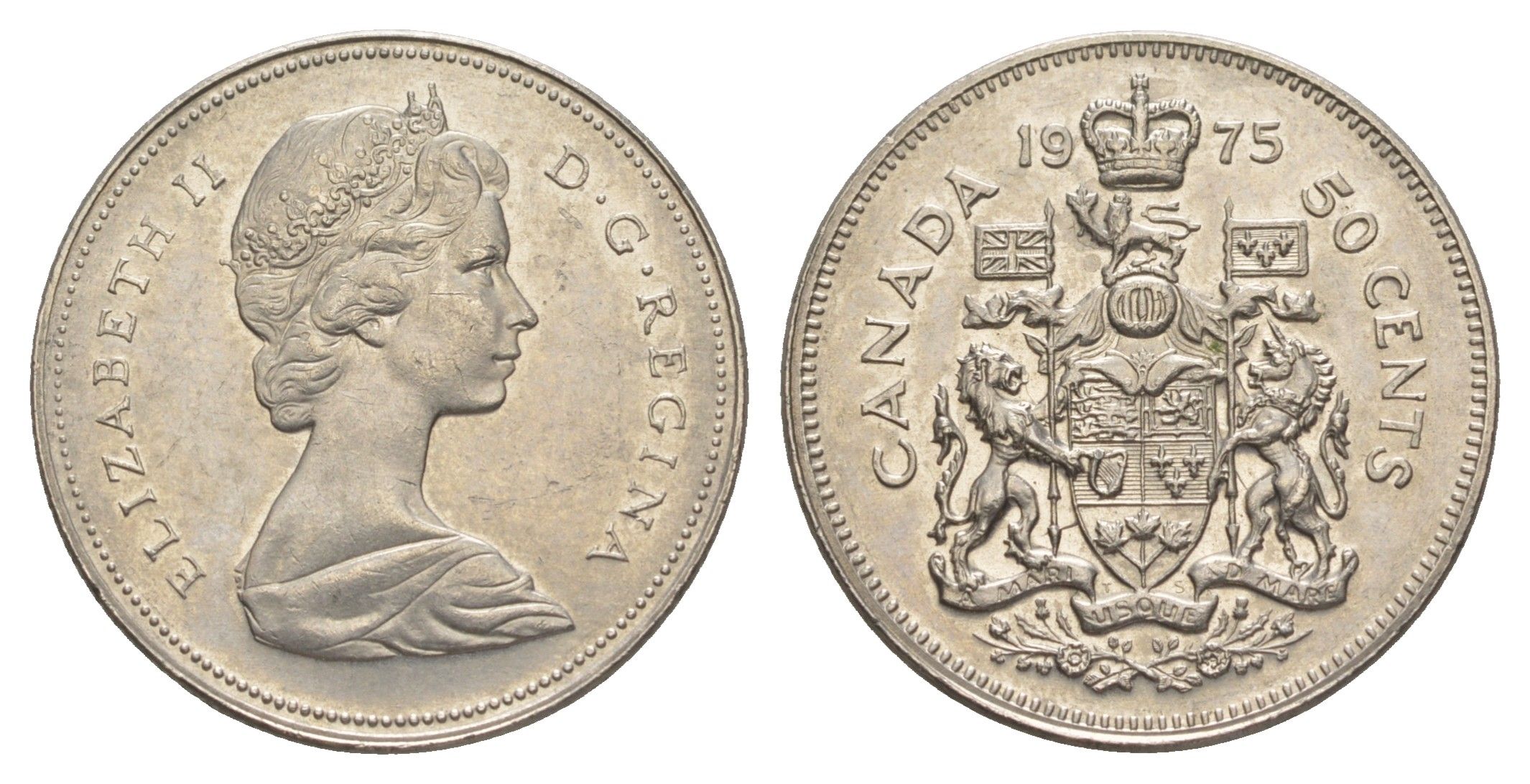 Канада 50 центов 1975 Елизавета II (1952-2022), герб KM 75 никель UNC 4631-947