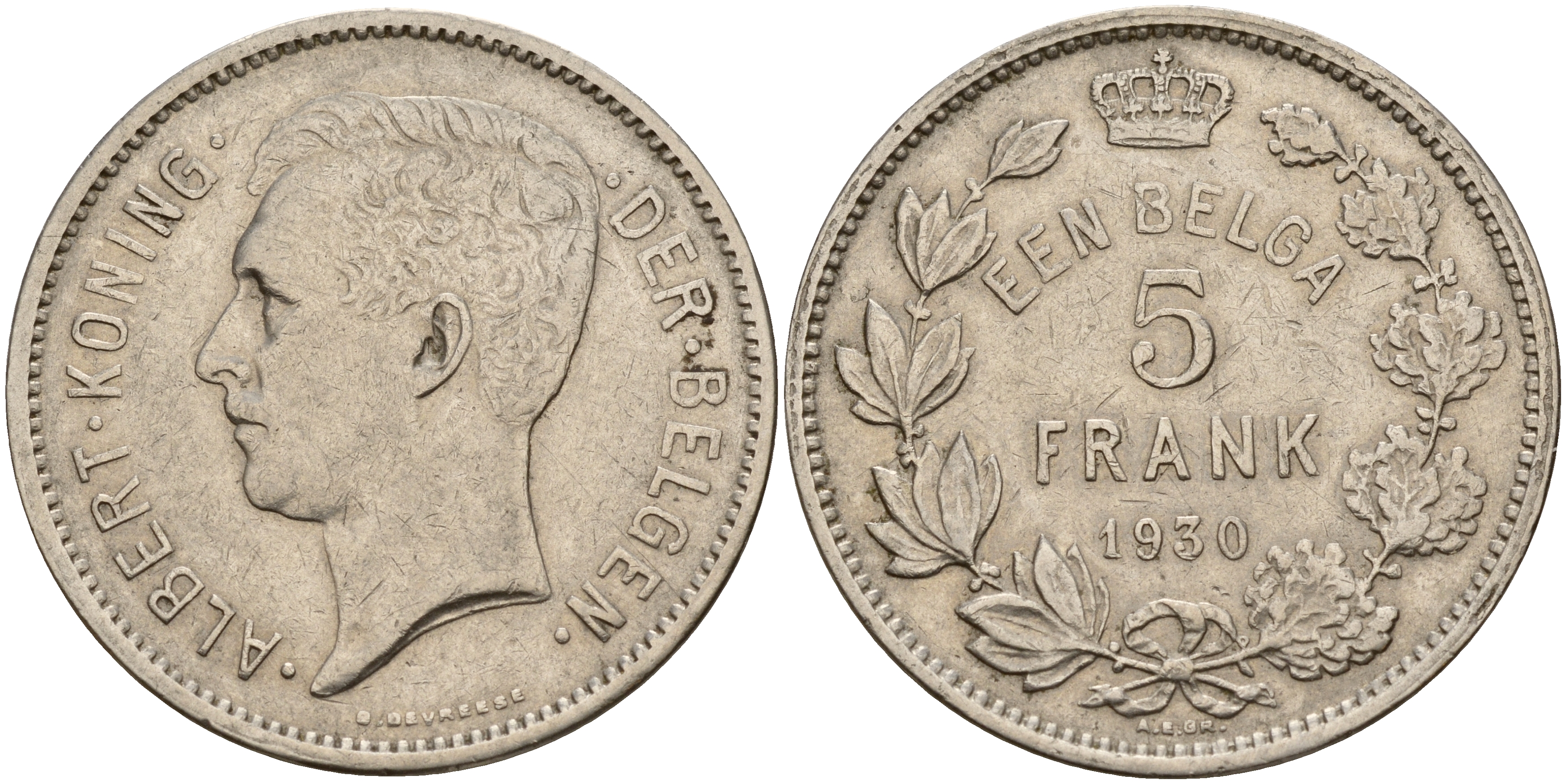 Бельгия 5 франков 1930 Belgen KM 98 никель    4157-813