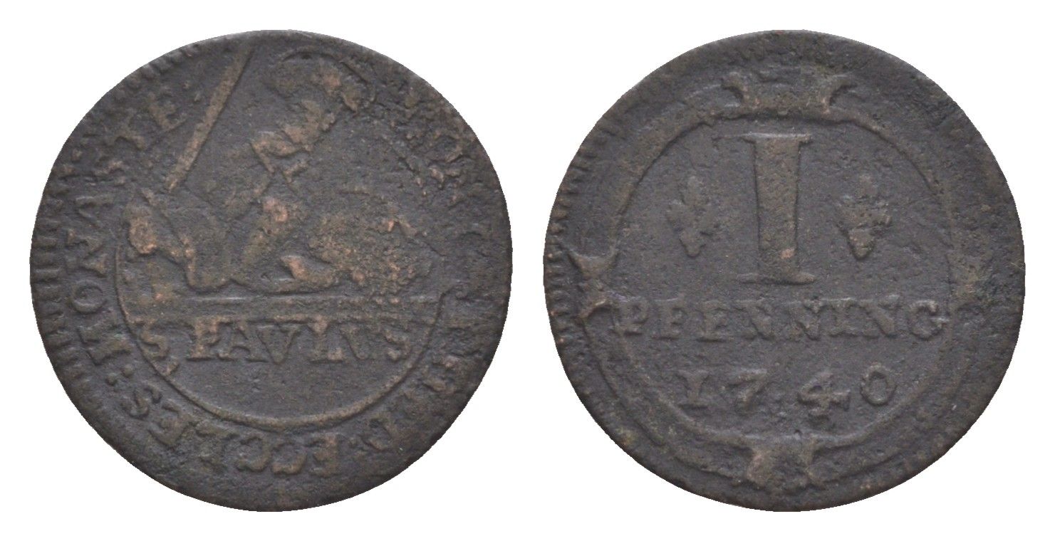 Мюнстер 1 пфенниг 1740 Монетный двор кафедрального капитула KM 435 медь 633-932