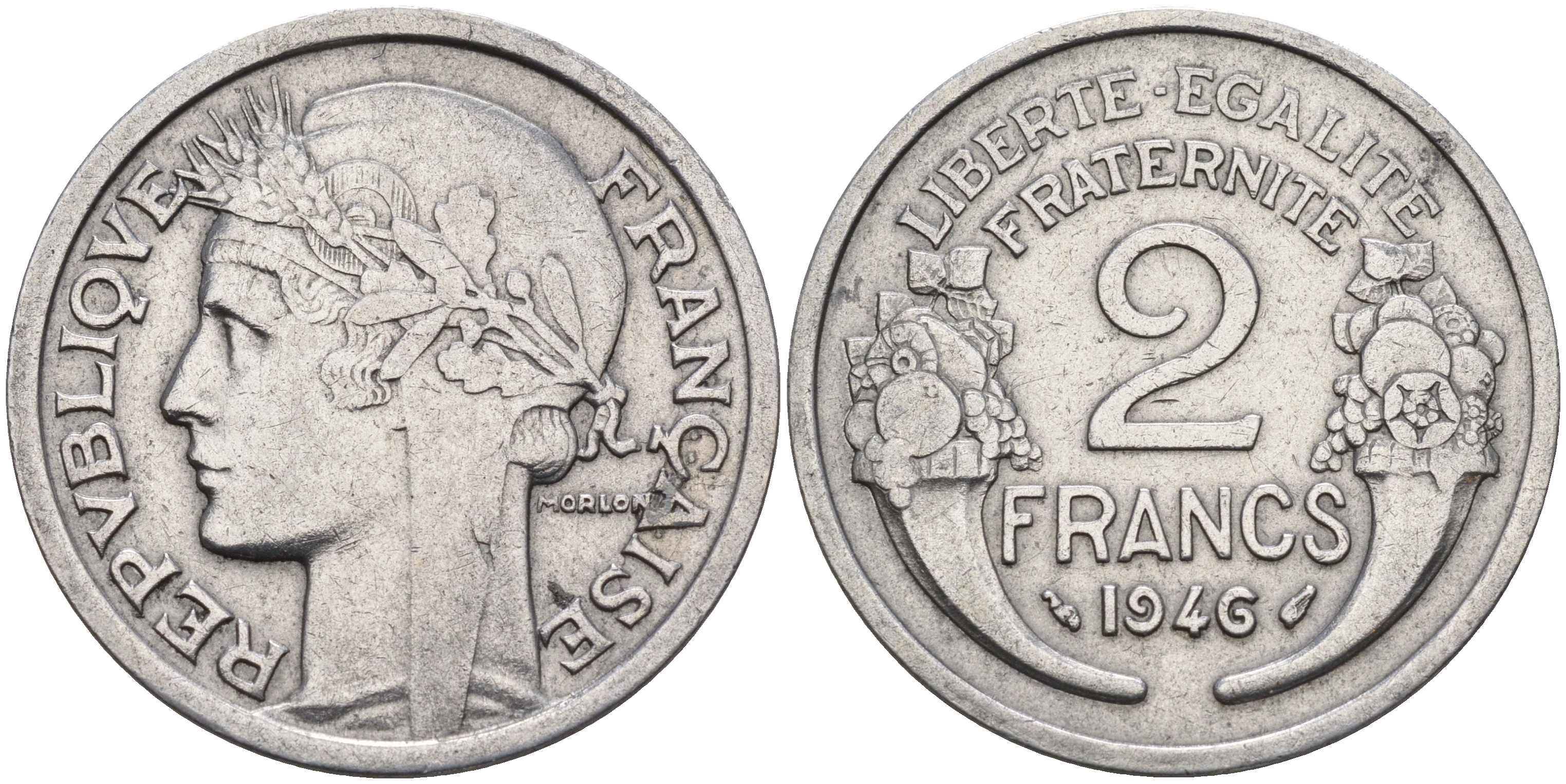 Франция 2 франка 1946  KM 886а.1 алюминий    4153-452