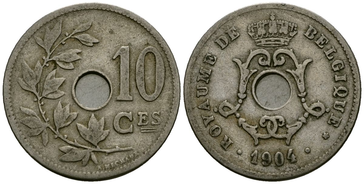 Бельгия 10 сантимов 1904 Belgique KM 52 медно-никель 4172-757
