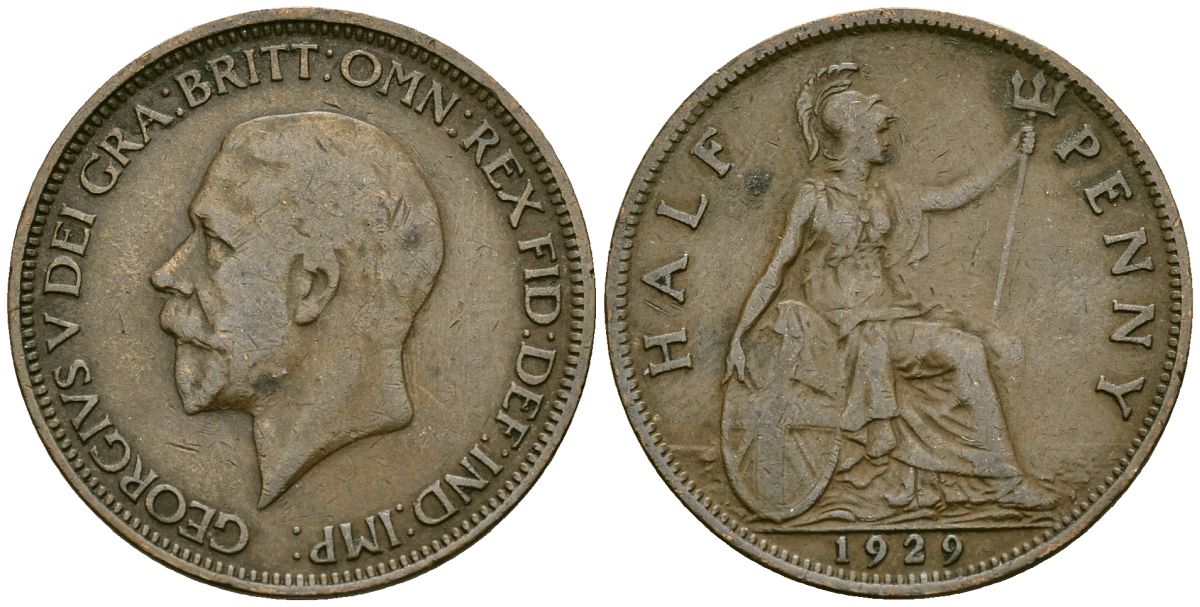 Великобритания 1/2 пенни 1929 Георг V (1910-1936) KM 837 Spink 4058 бронза 4577-1117