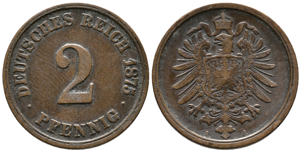 ГЕРМАНИЯ 2 ПФЕННИГА 1875 А, СТАРОГЕРБОВКА KM 2, J. 2 медь 39-1232