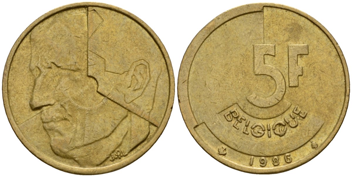 Бельгия 5 франков 1986 Belgique, Бодуэн I (1951-1993) KM 163 алюминиевая бронза 4601-142