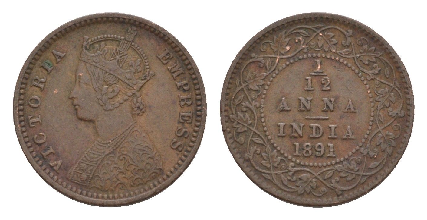 Британская Индия 1/12 анна 1891 KM 483 медь 4644-823