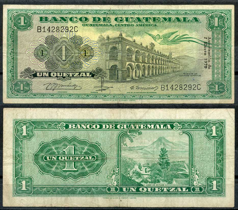 Гватемала 1 кетсаль 1970 Наследие Серро-дель-Кармен, Озеро Атитлан Pick 52 g (1)  бумага 7217-62-1-2