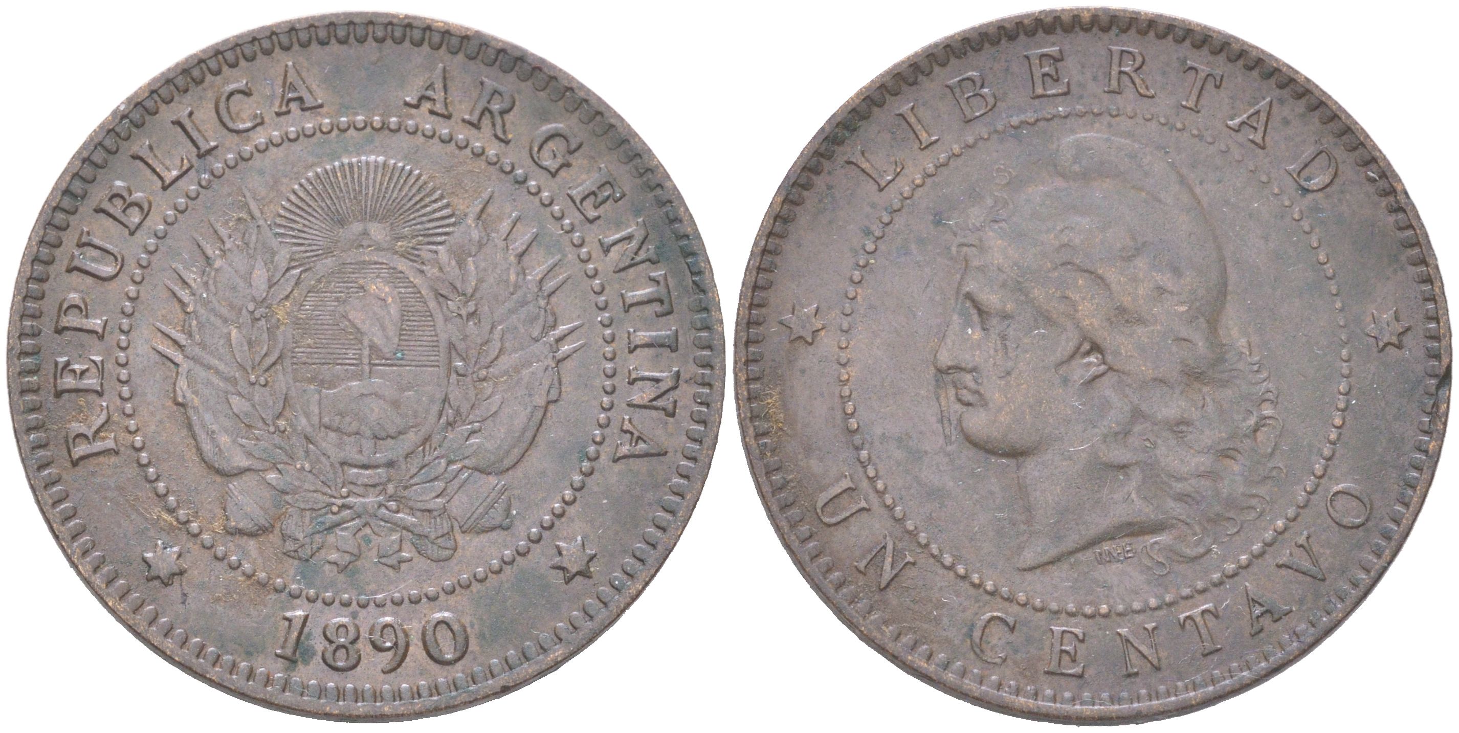 Аргентина 1 сентаво 1890 KM 32 бронза 4622-117