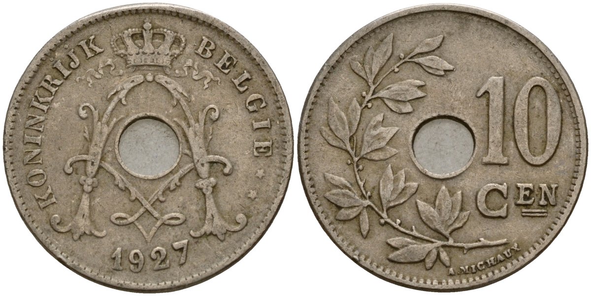 Бельгия 10 сантимов 1927 Belgie KM 86 медно-никель 4159-554