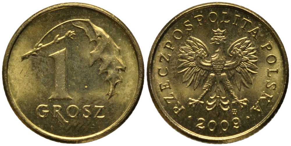 ПОЛЬША 1 ГРОШ 2009 MW KM 276 латунь 201-364