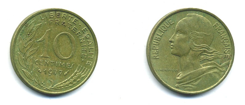 ФРАНЦИЯ 10 САНТИМОВ 1977 ТИП MARIANNE KM 929 медь алюминий никель 84-1624