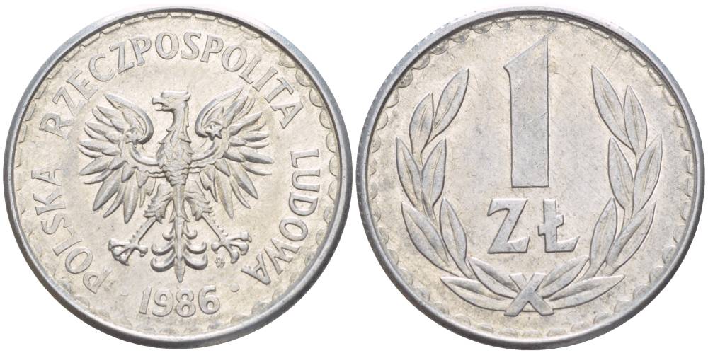 ПОЛЬША 1 ЗЛОТЫЙ 1986 MW KM 49.2 алюминий 4544-556