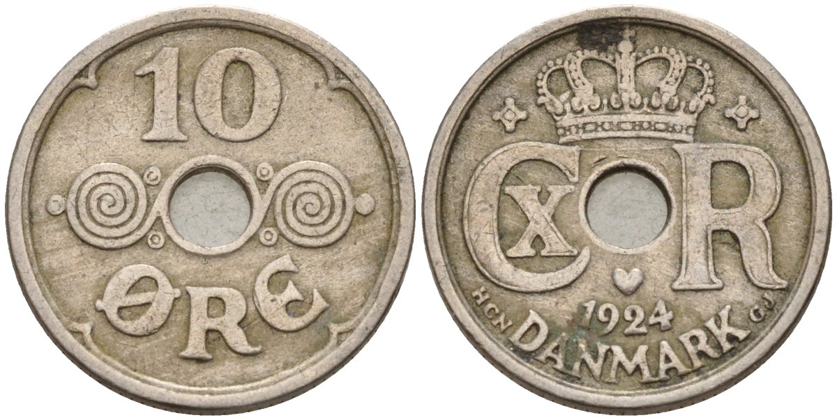 Дания 10 эре 1924 KM 822 медно-никель 4596-461