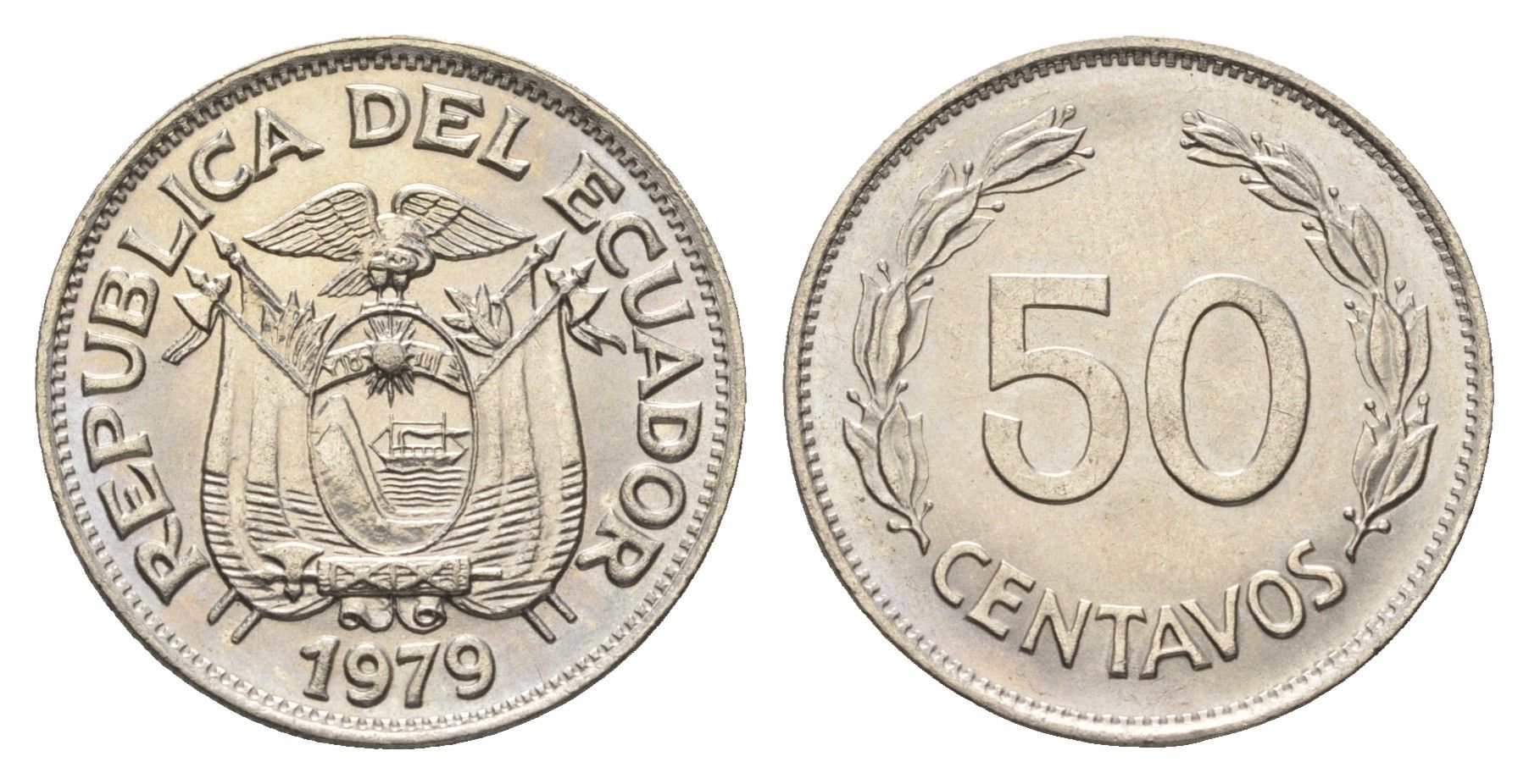 Эквадор 50 сентаво 1979 KM 81 сталь плакированная никелем UNC 4663-347