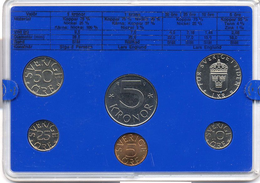 Швеция набор монетного двора из 6 монет 1980 в пластике, Карл XVI Густав (1973- ) KM MS15 UNC 4-3-6-131