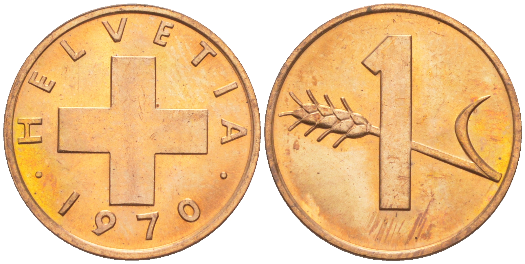 Швейцария 1 раппен 1970 KM 46 бронза 4547-716